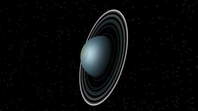 Planet with Rings — Blue, Serene, Night, 3d Render, Stars, Black, White