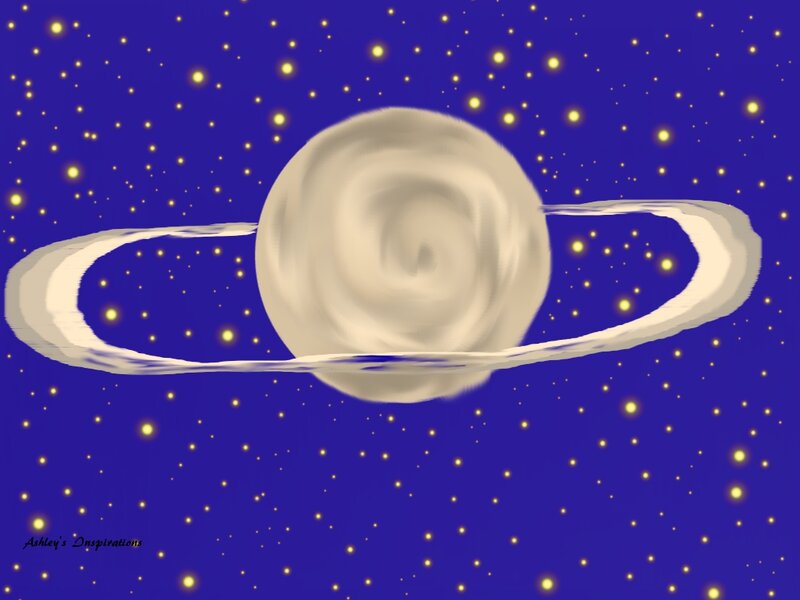 Planet with Rings — Blue, Serene, Night, Digital Art