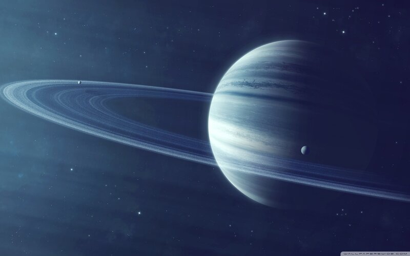 Planet with Rings — Blue, Serene, Night