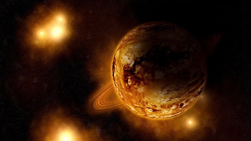 Planet with Rings — Brown, Dramatic, Digital Art, Stars