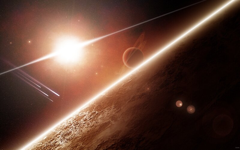 Planet with Rings — Brown, Dramatic, Digital Art, Sun