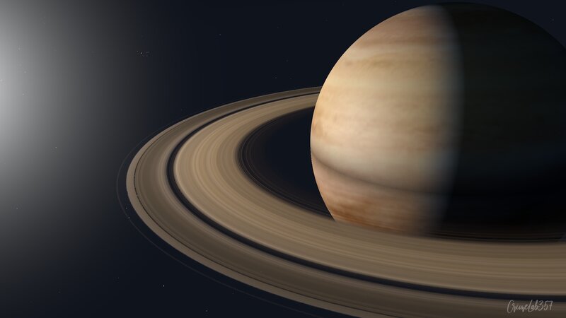 Planet with Rings — Brown, Dramatic, Night, Digital Art