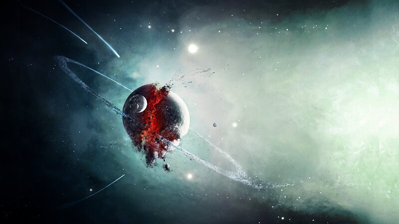 Planet with Rings Exploding — Green