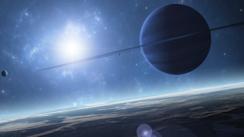 Planet with Rings from Space — Blue