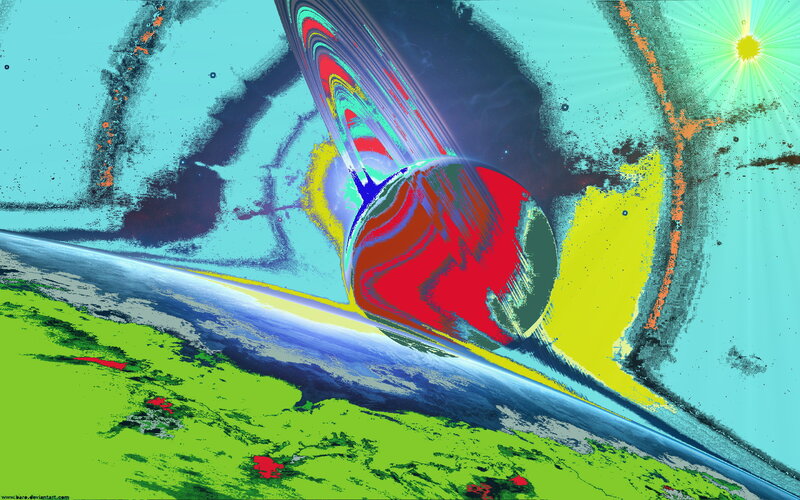 Planet with Rings — Green, Dramatic, Digital Art
