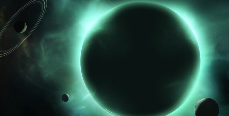 Planet with Rings — Green, Dramatic, Night, Digital Art