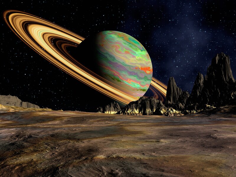 Planet with Rings — Green, Dramatic, Night