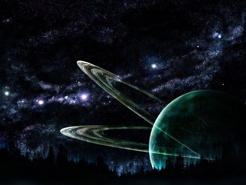 Planet with Rings — Green, Dramatic