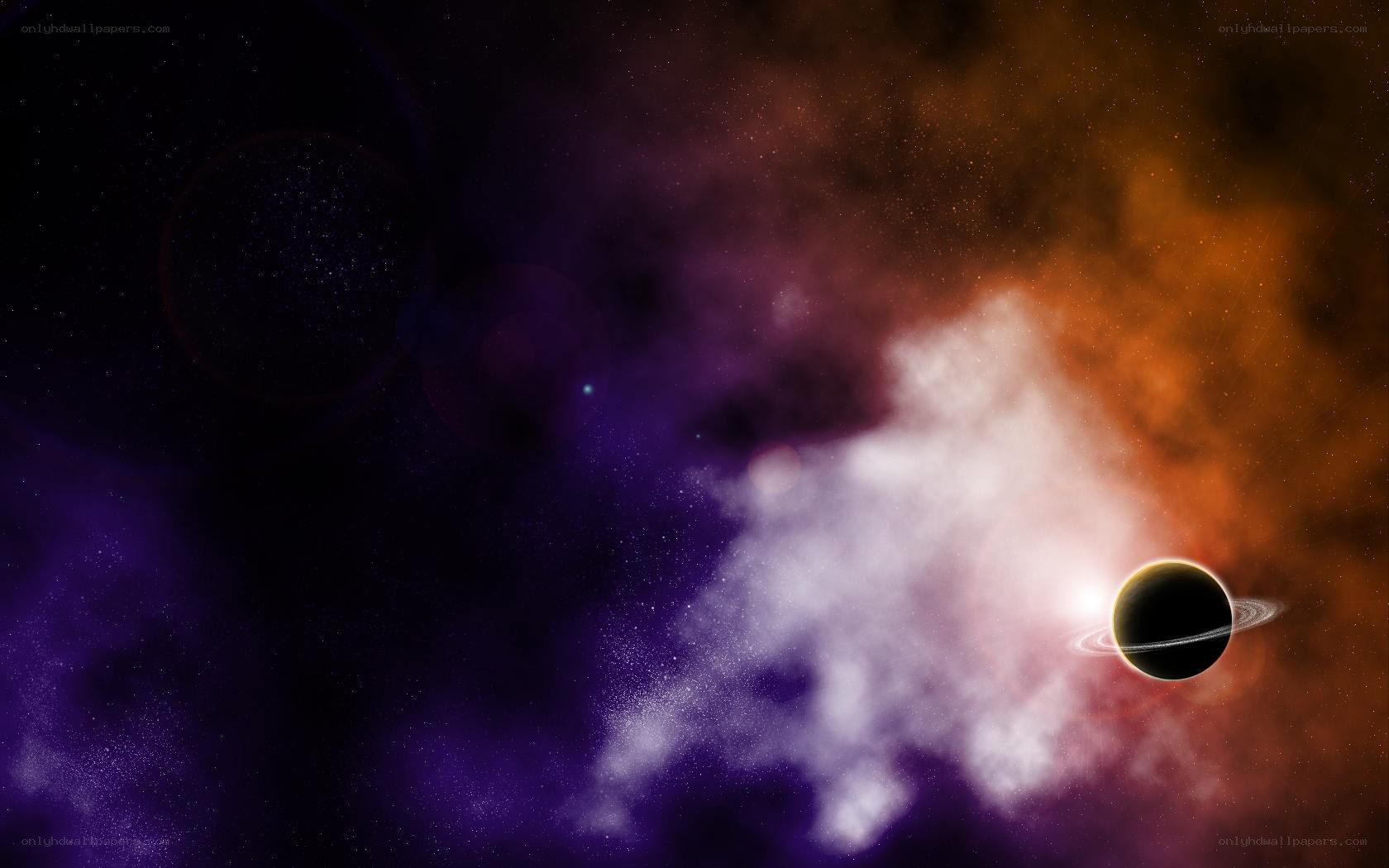 planet with rings in nebula