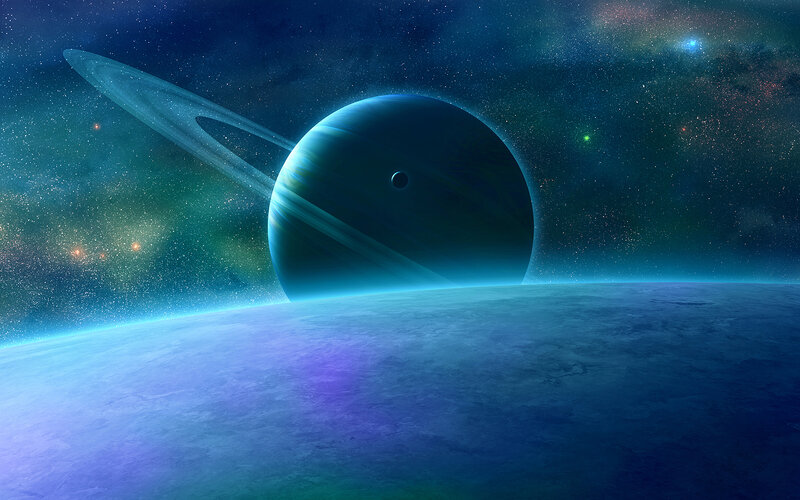 Planet with rings in space