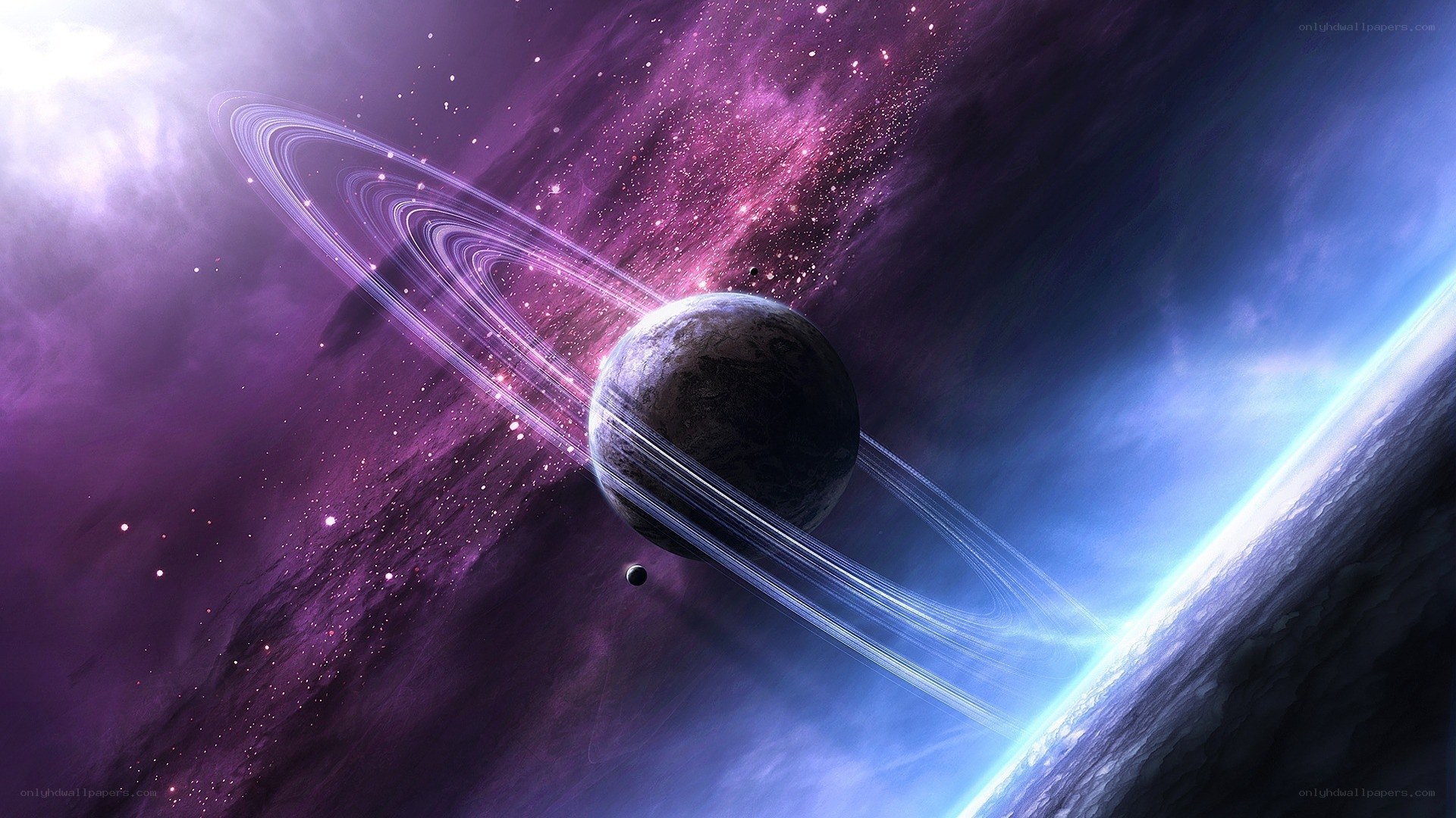 Planet with rings in space