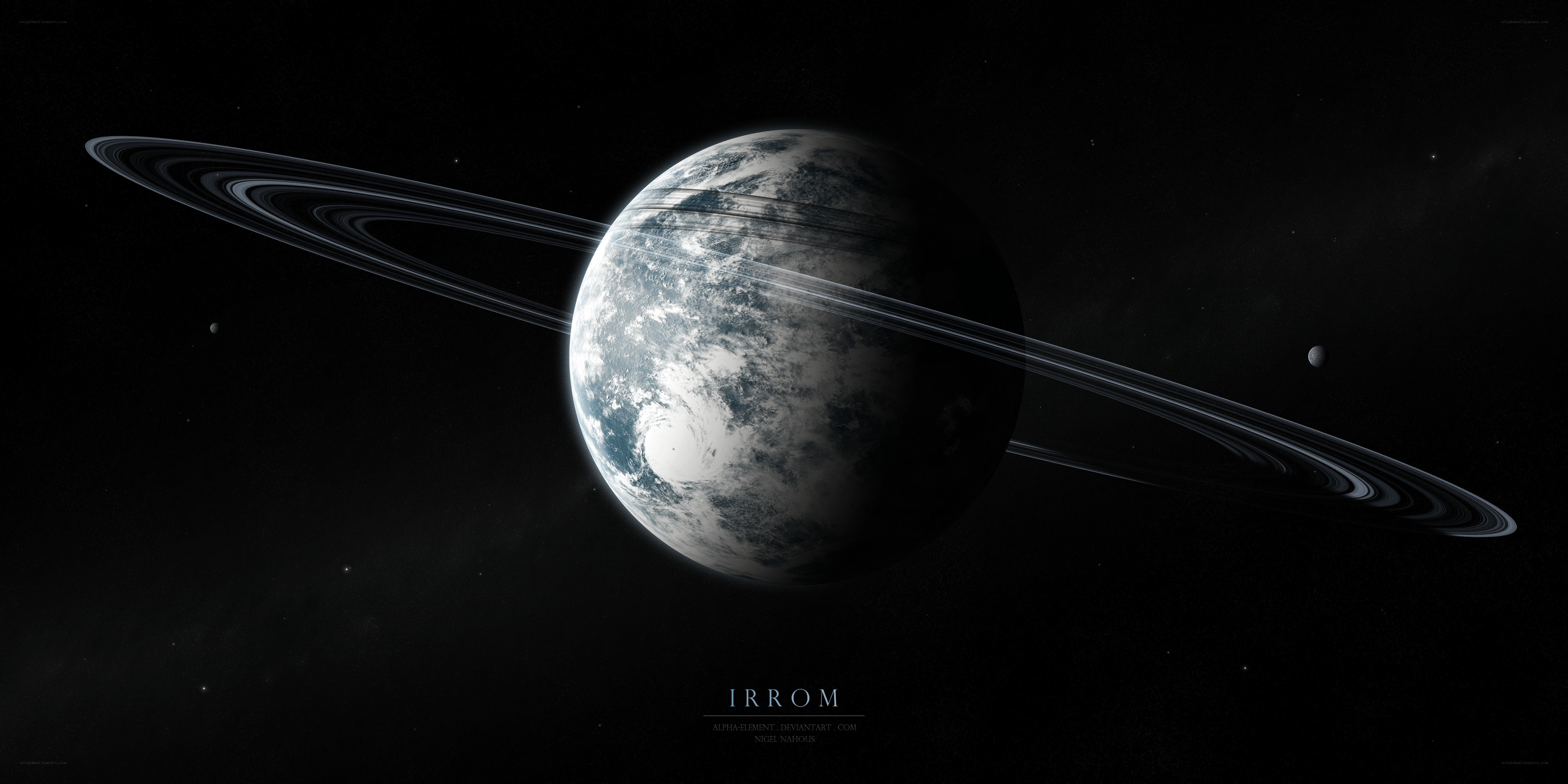 Planet with rings in space