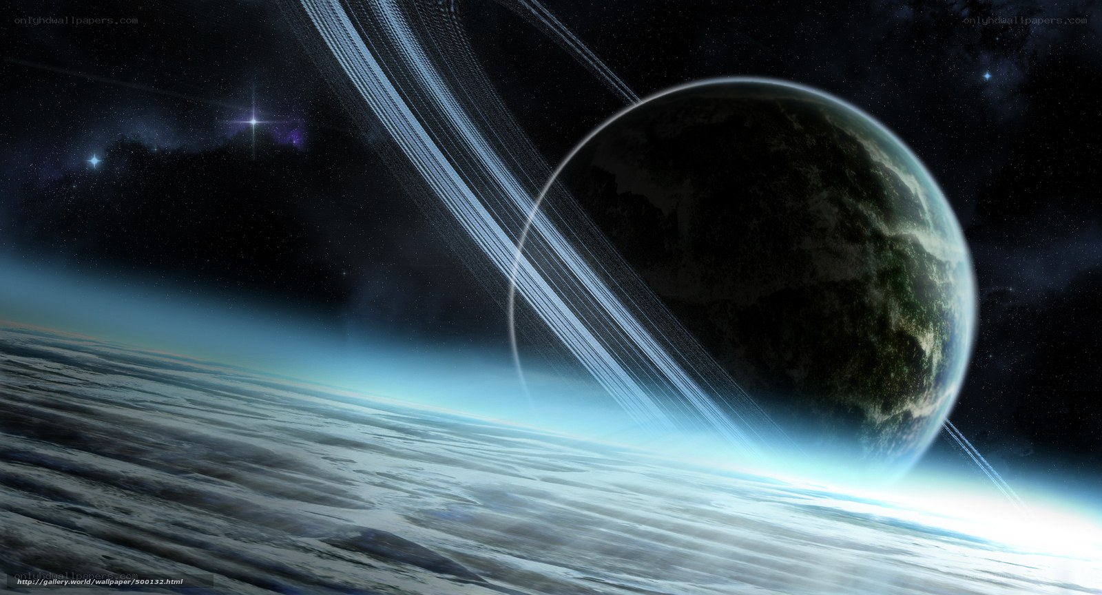 Planet with rings in space