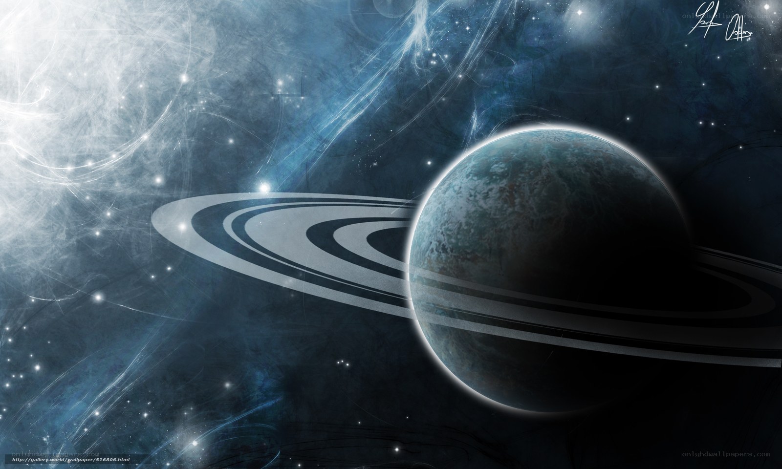 Planet with rings in space