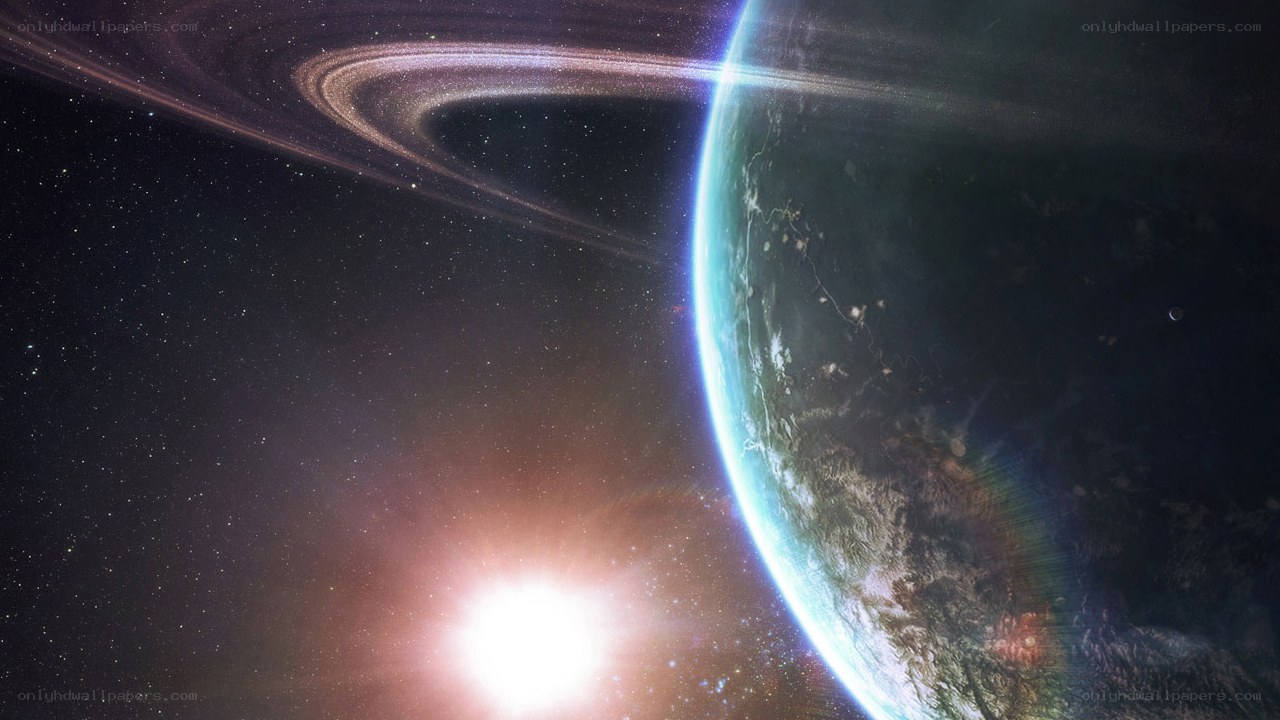 Planet with rings in space
