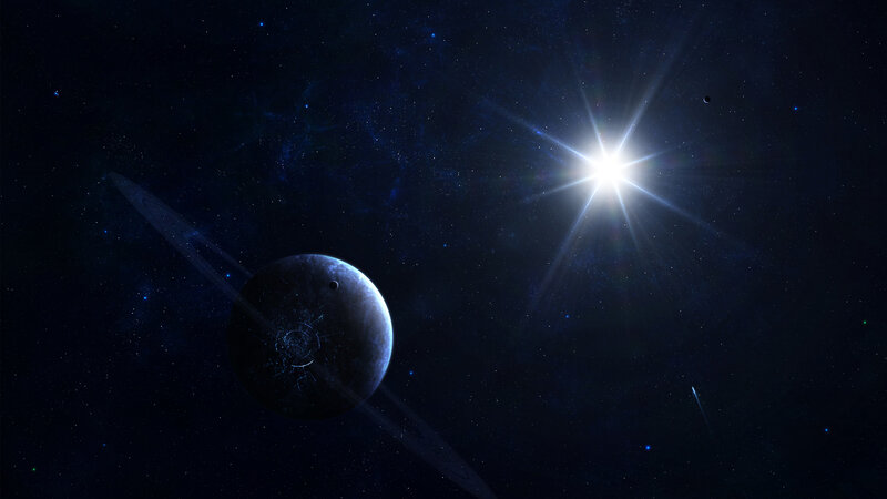 Planet with rings in space