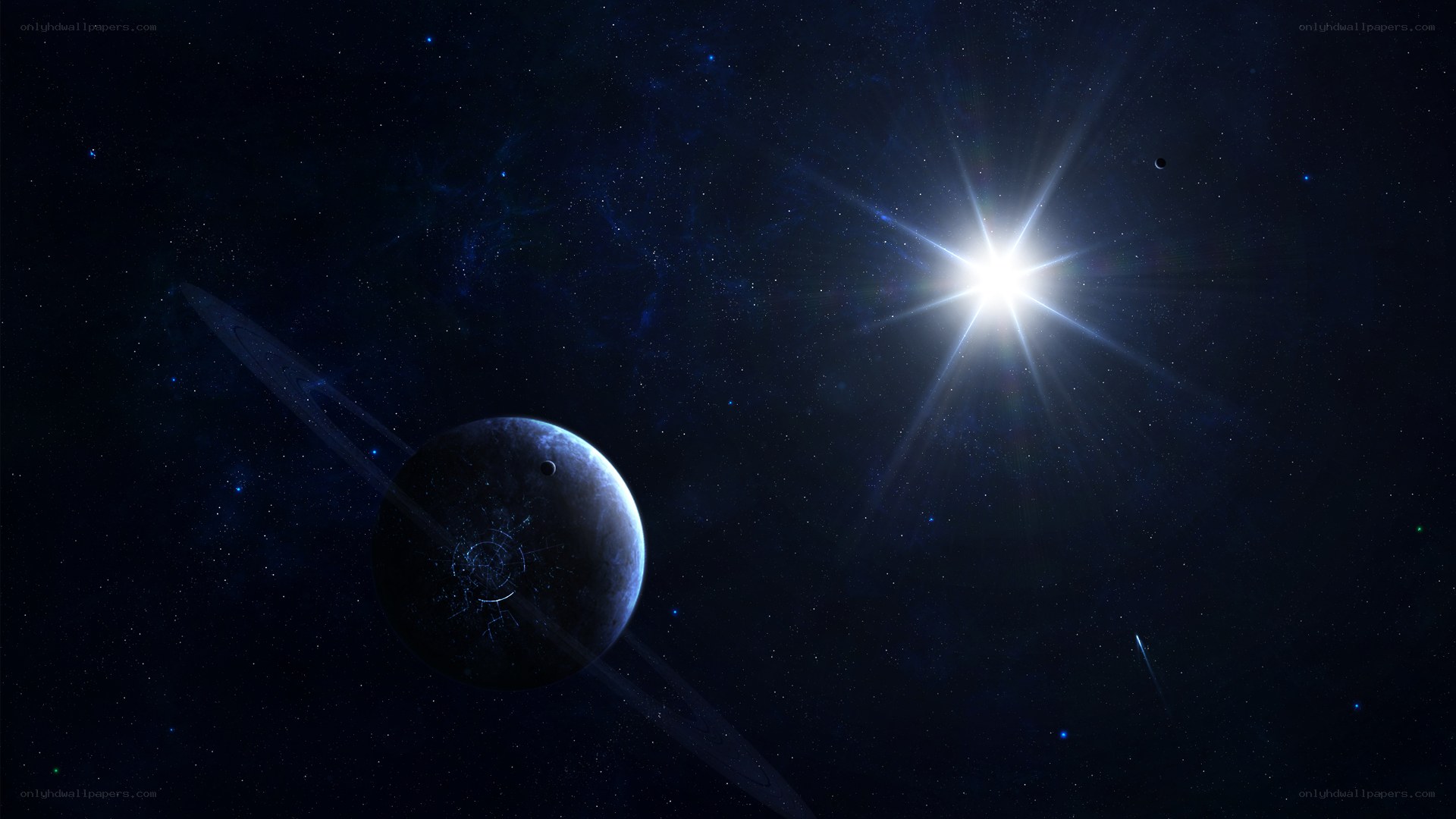 Planet with rings in space