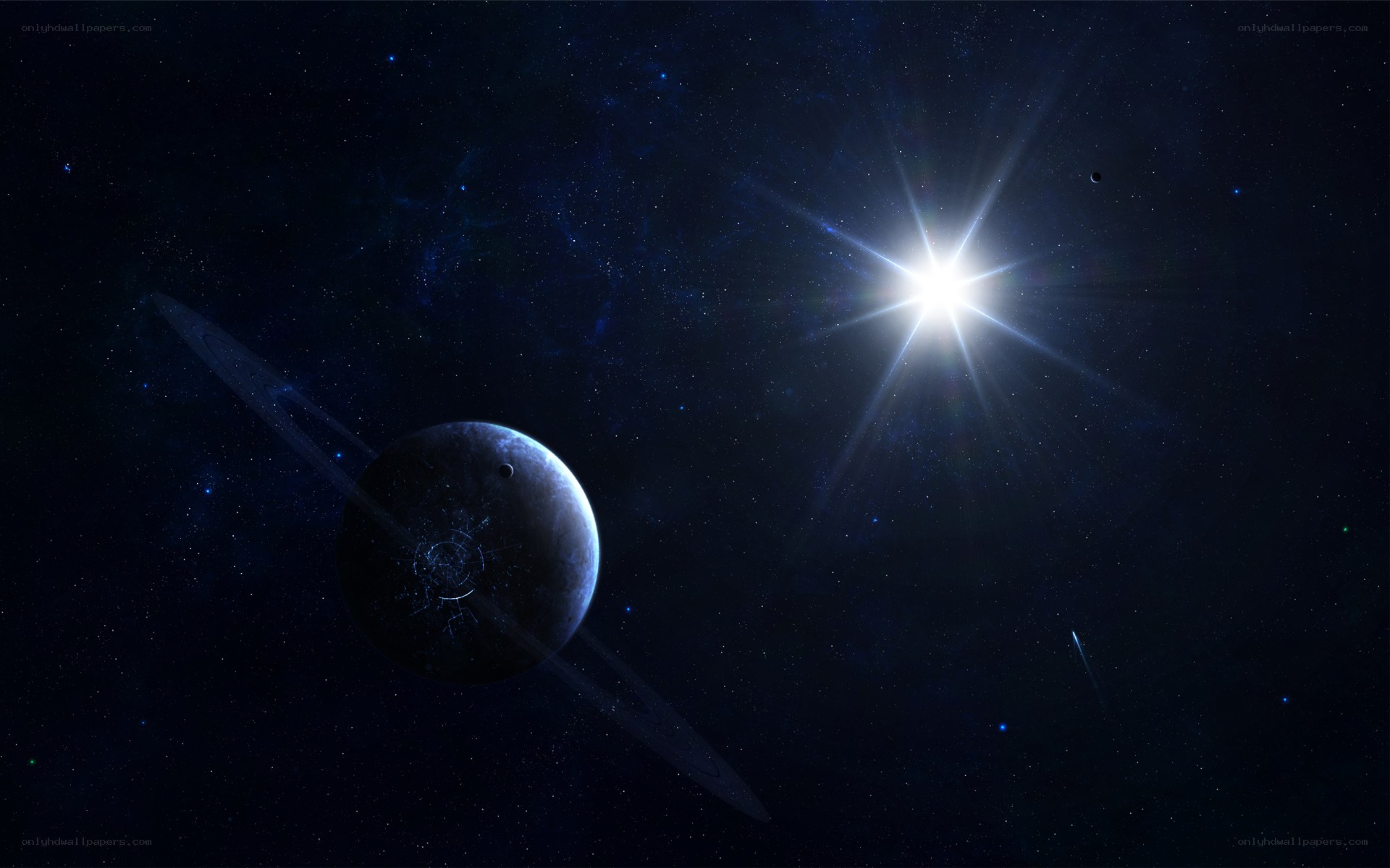 Planet with rings in space