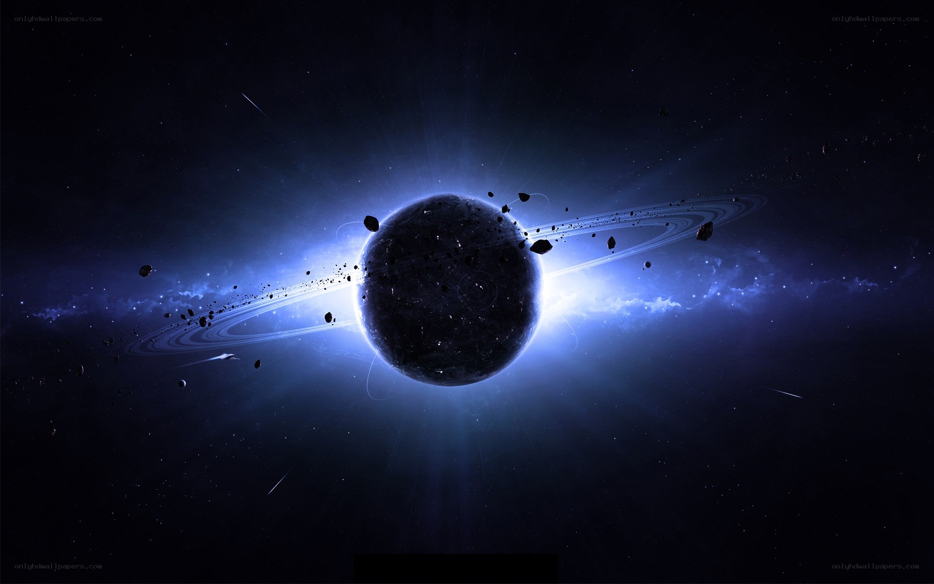 Planet with rings in space