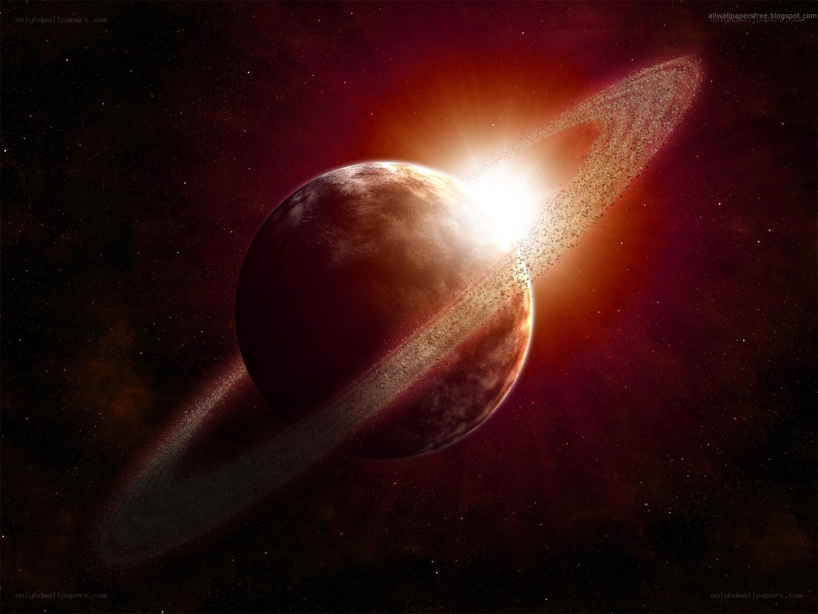 Planet with rings in space