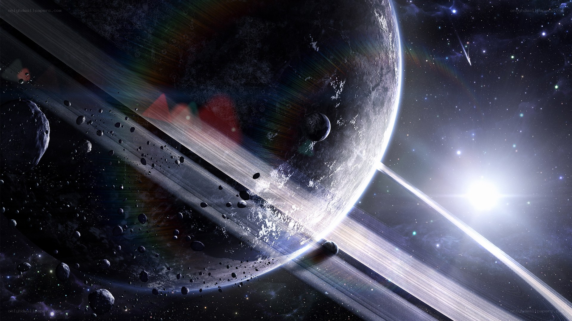 Planet with rings in space