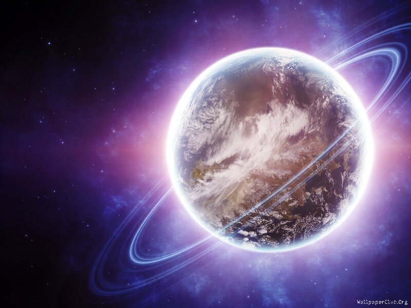 Planet with rings in space