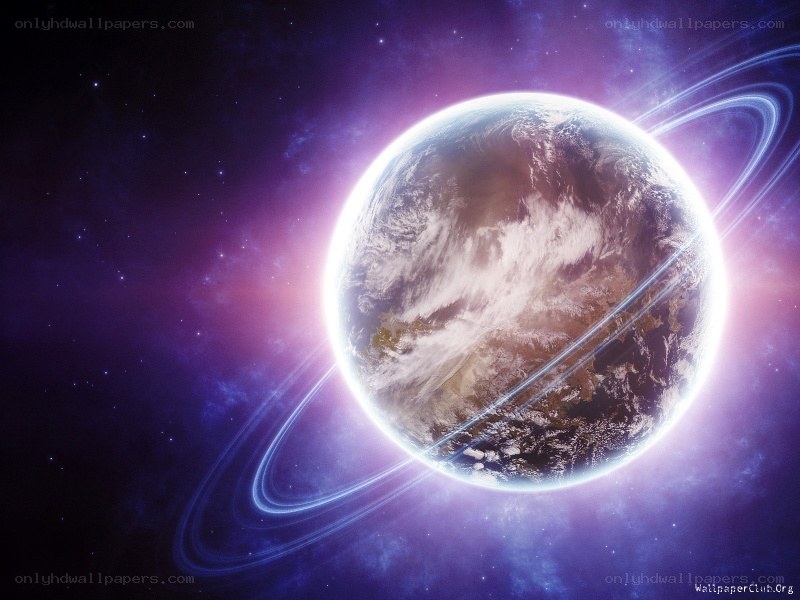Planet with rings in space