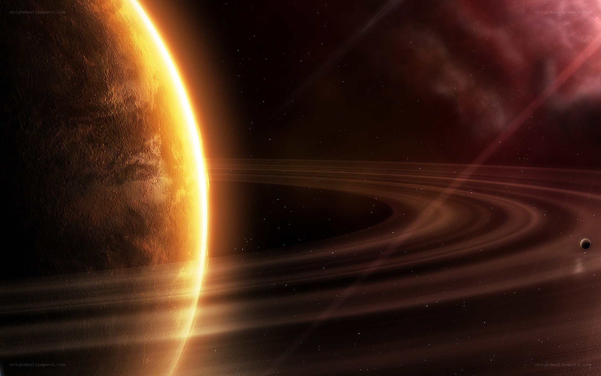 Planet with rings in space