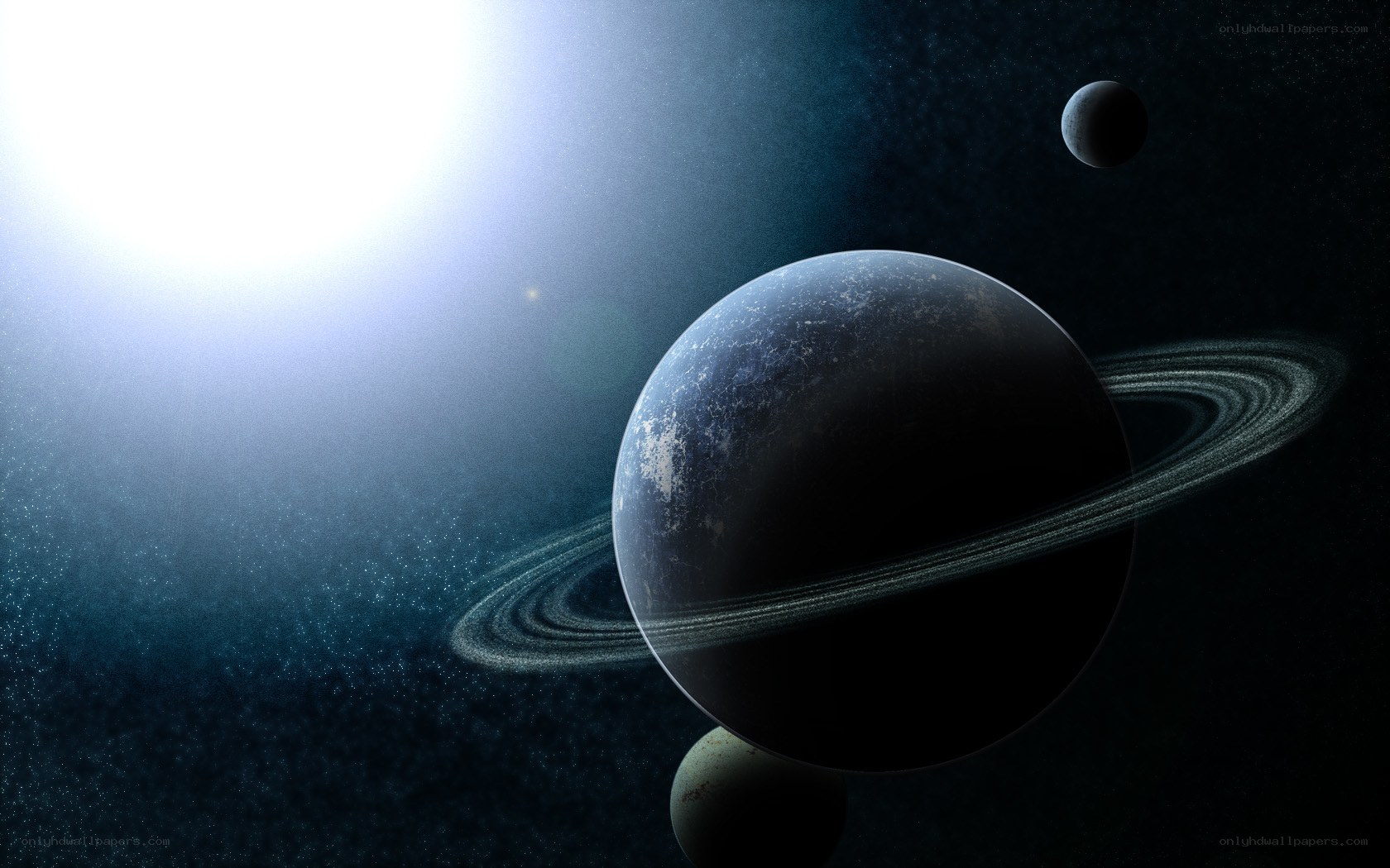Planet with rings in space