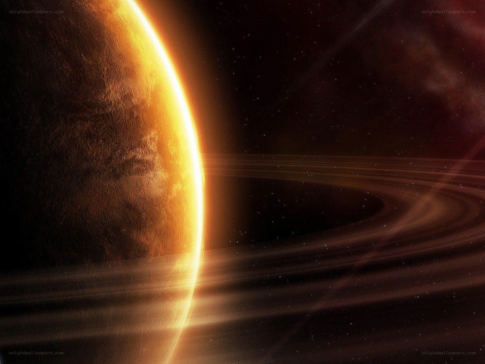 Planet with rings in space