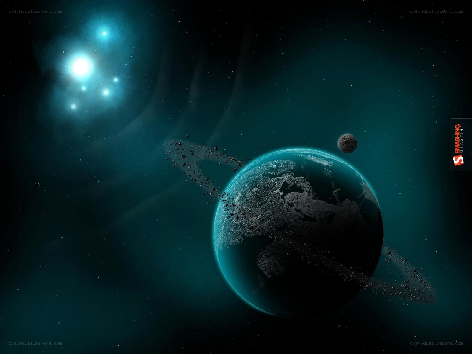 Planet with rings in space