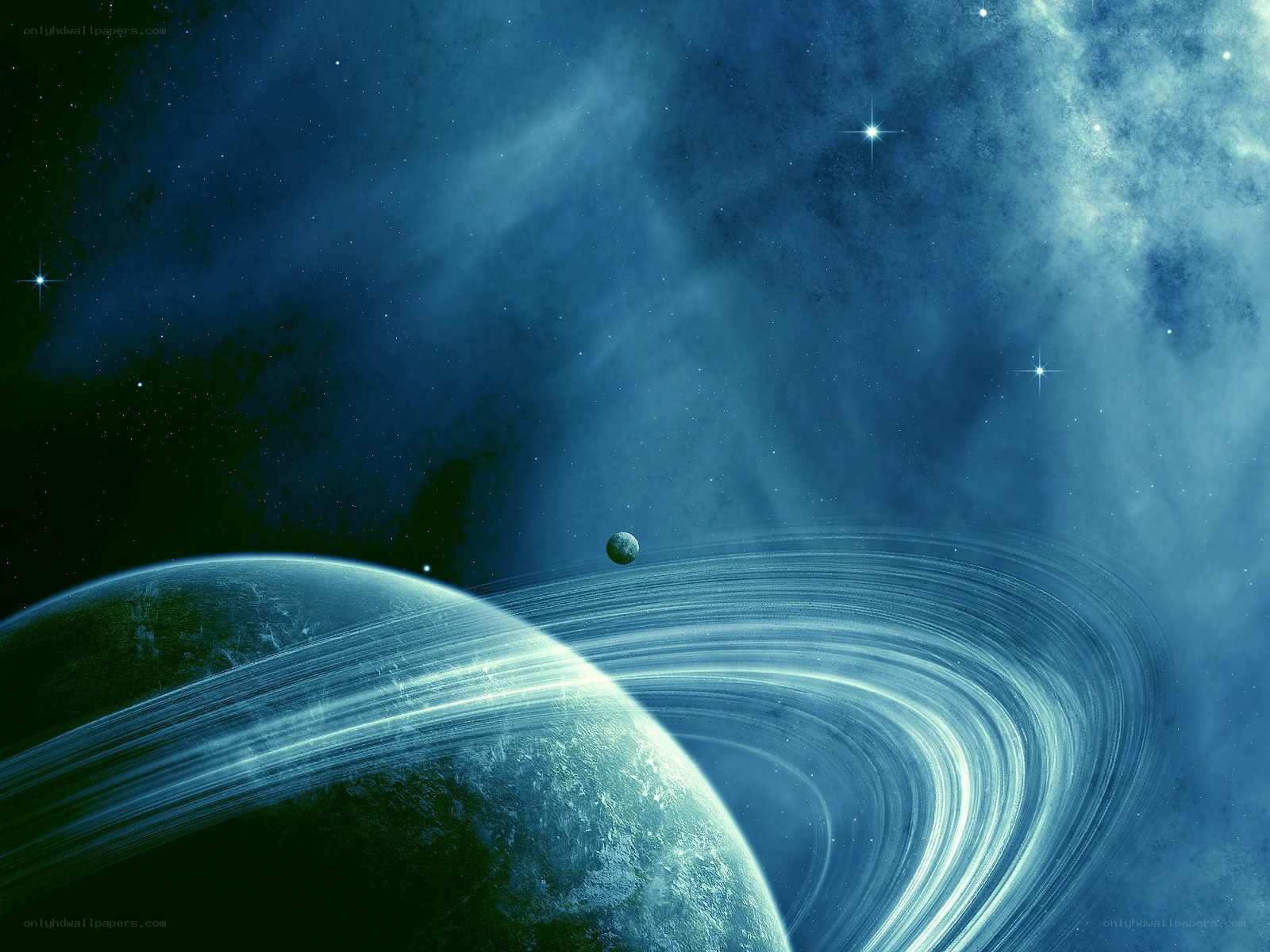 Planet with rings in space