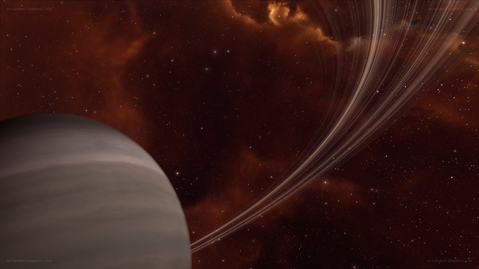 Planet with rings in space