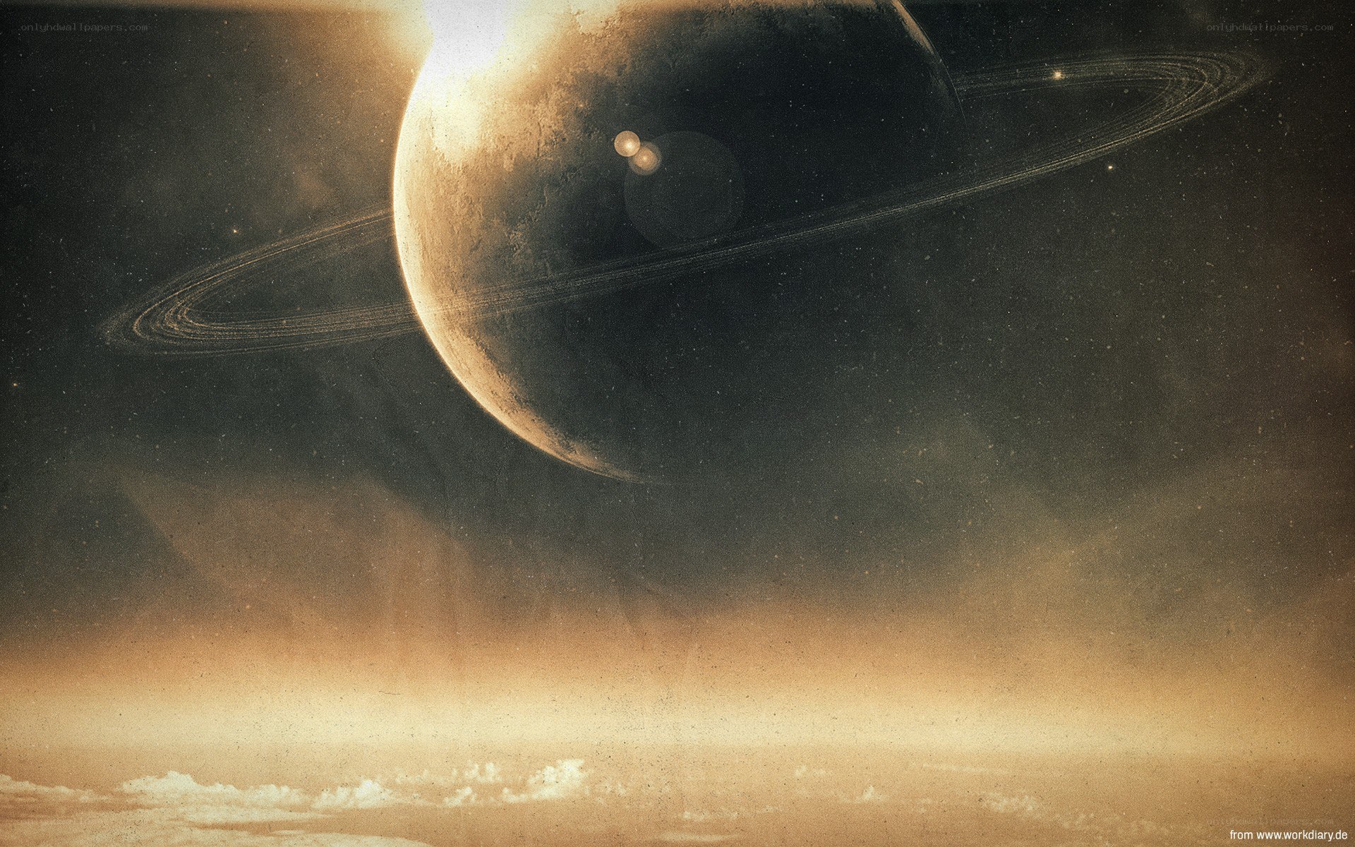 Planet with rings in space