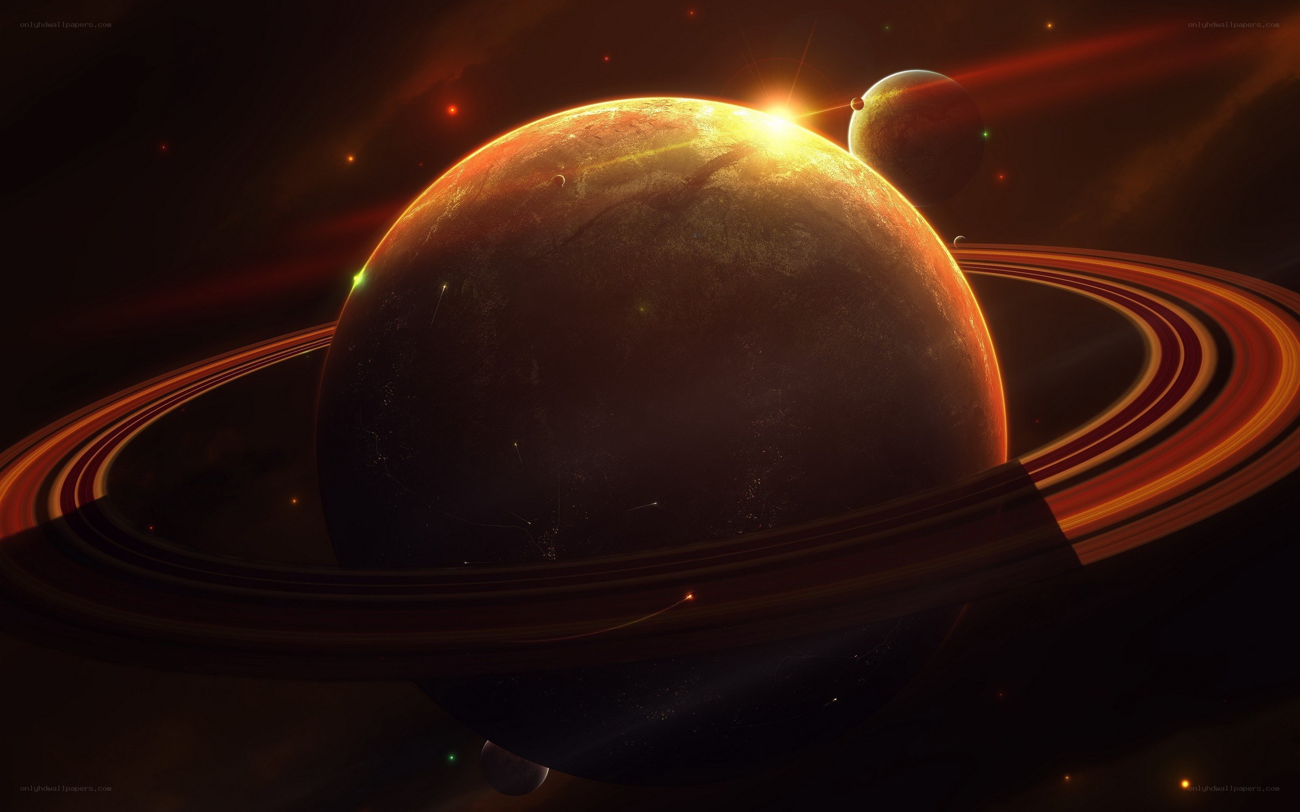 Planet with rings in space