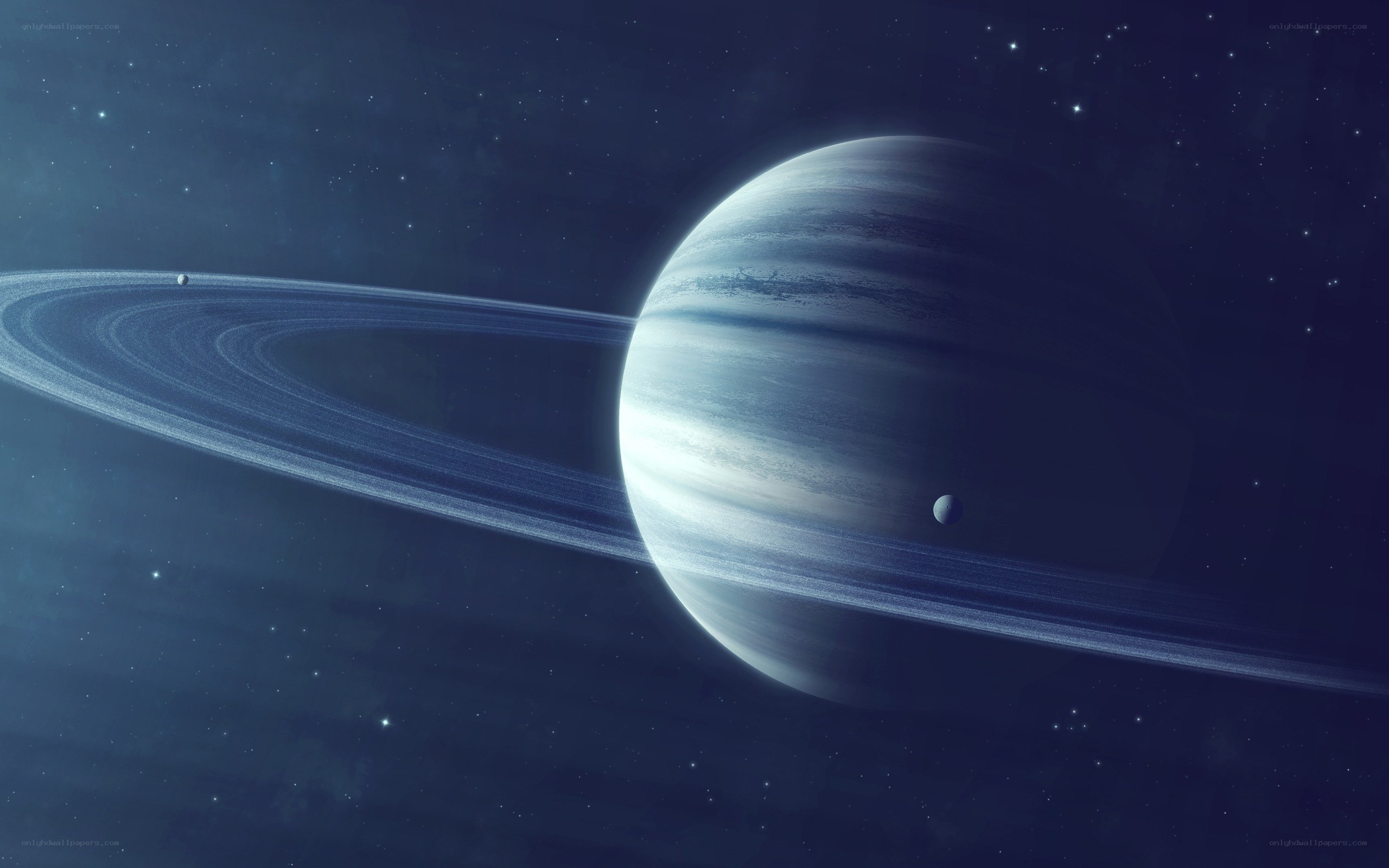 Planet with rings in space