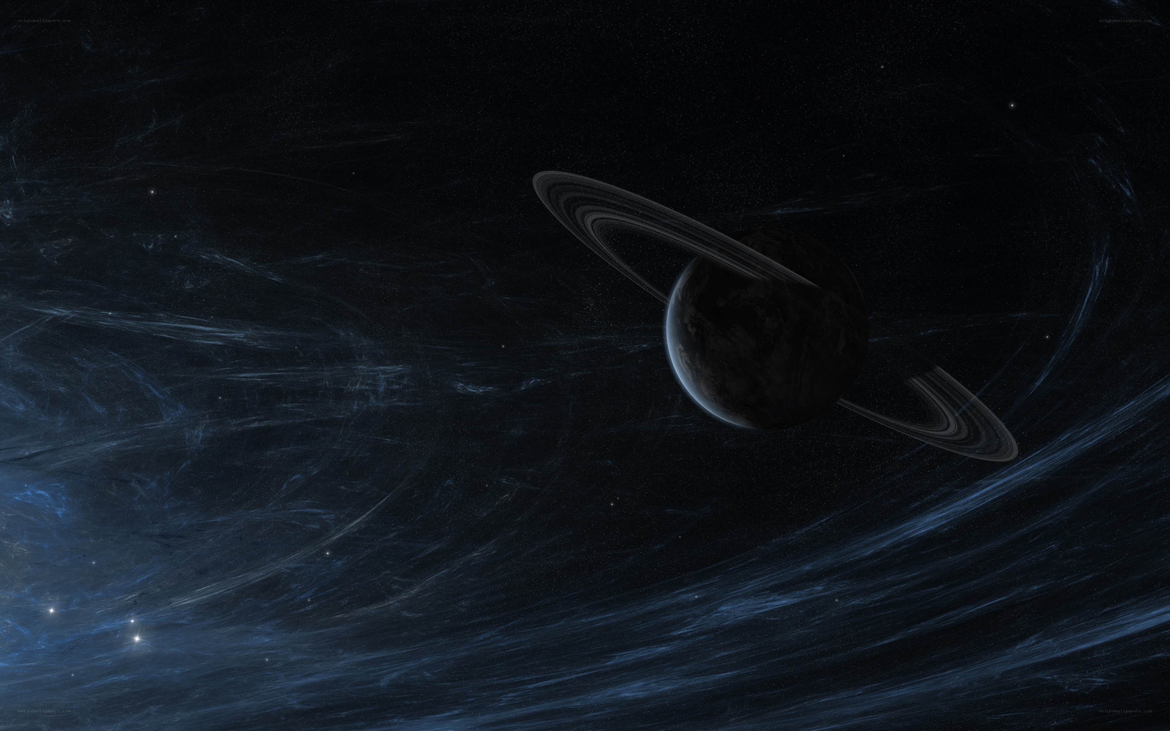 Planet with rings in space