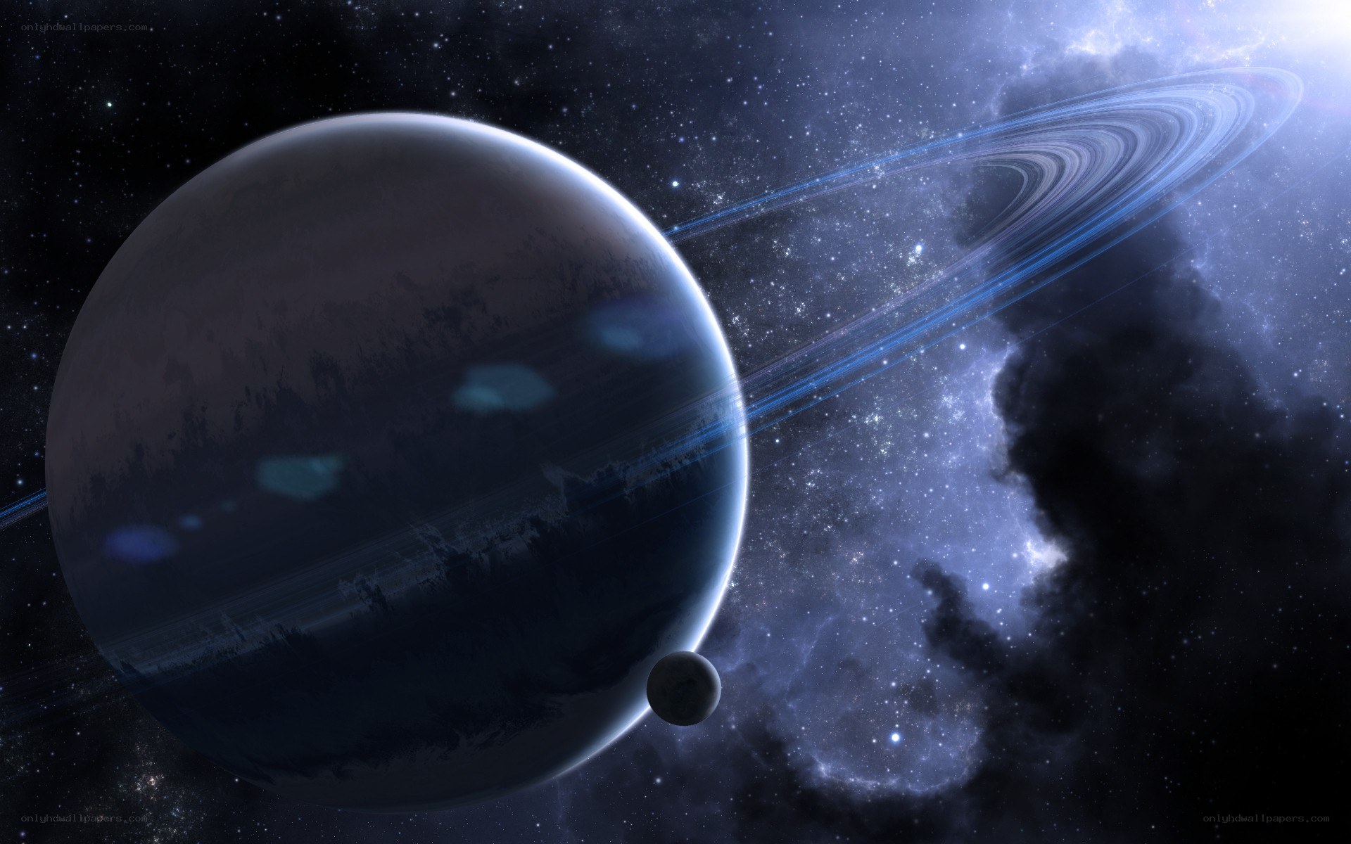 Planet with rings in space