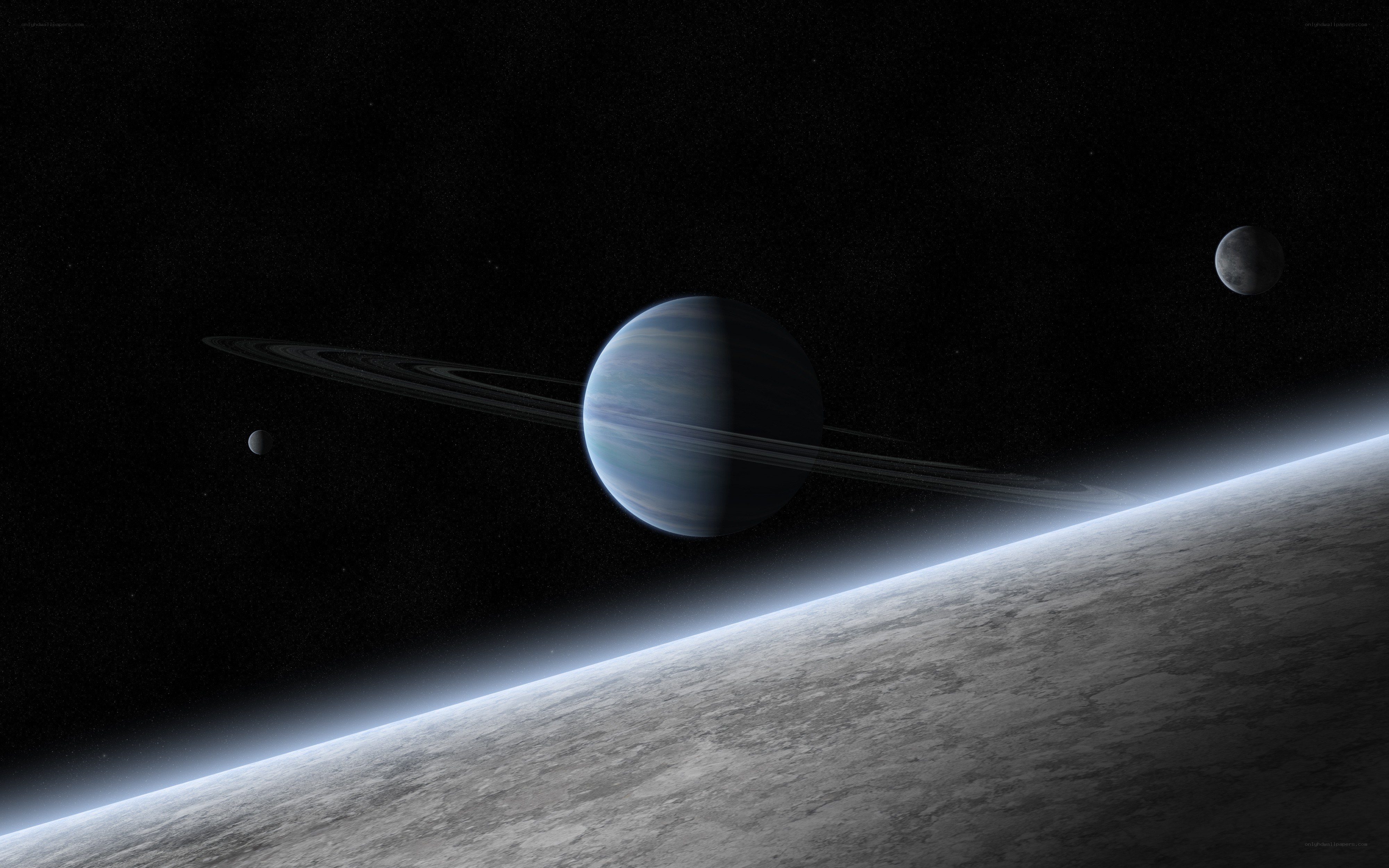 Planet with rings in space