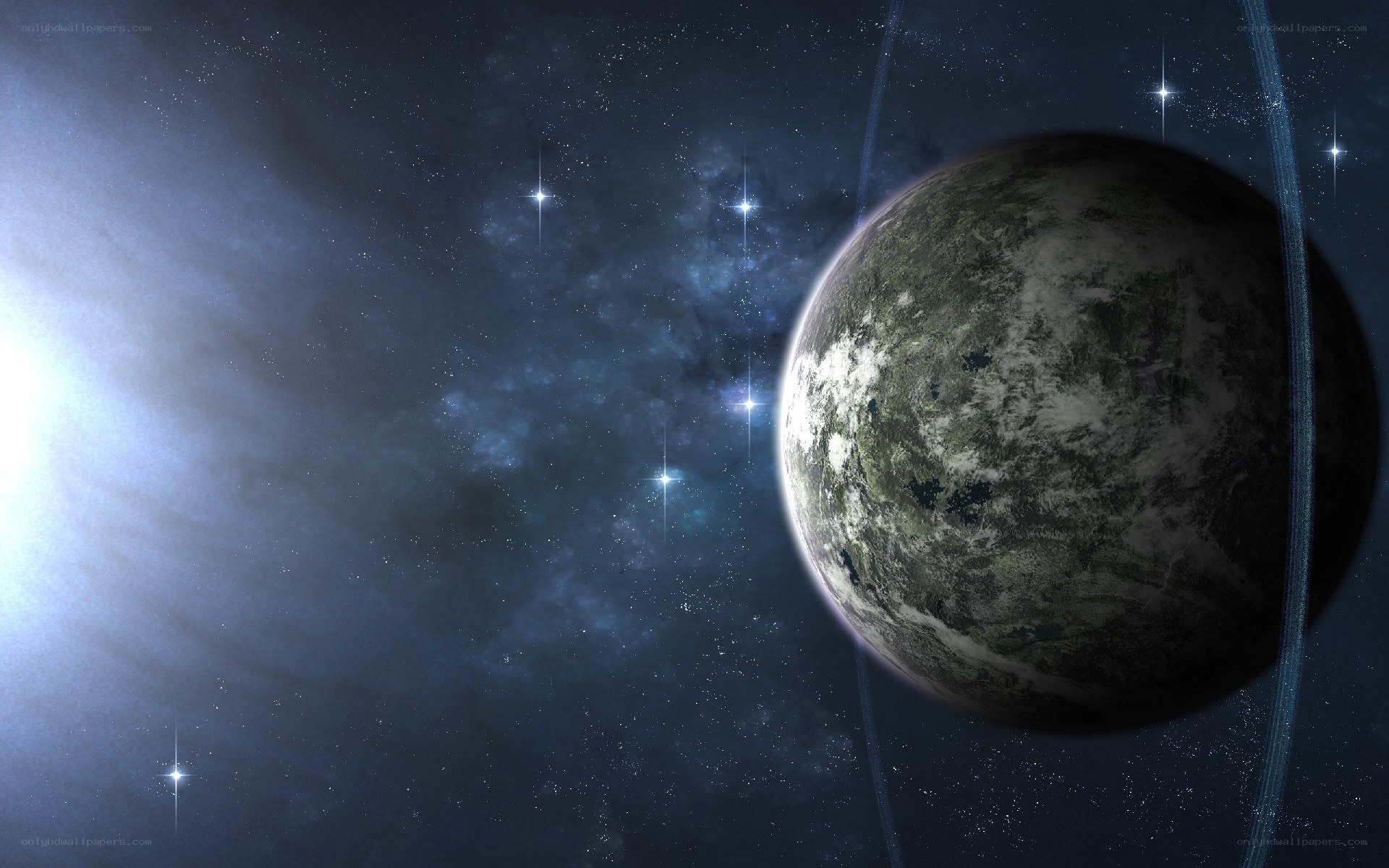 Planet with rings in space