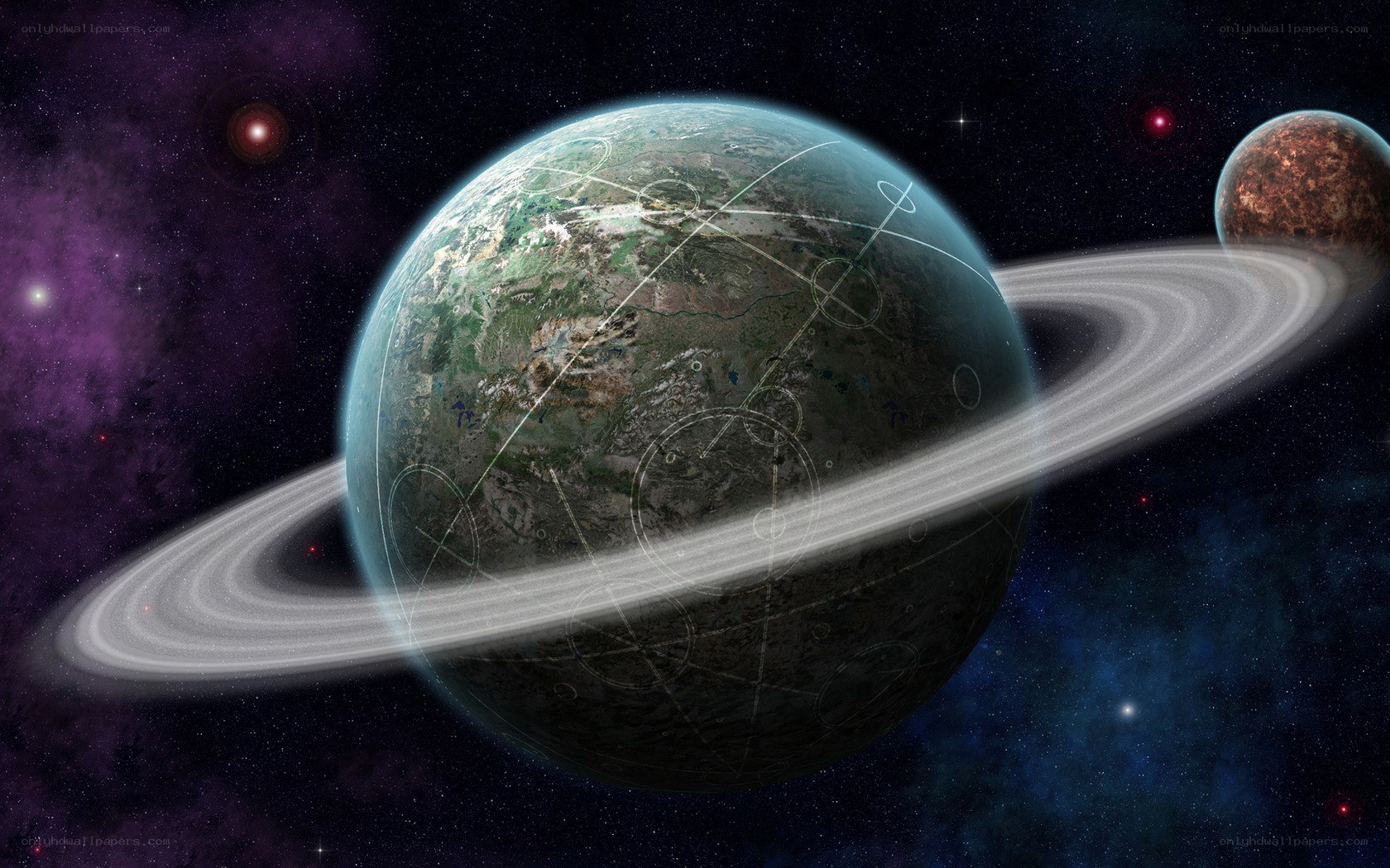 Planet with rings in space