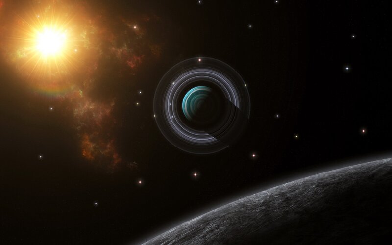 Planet with rings in space