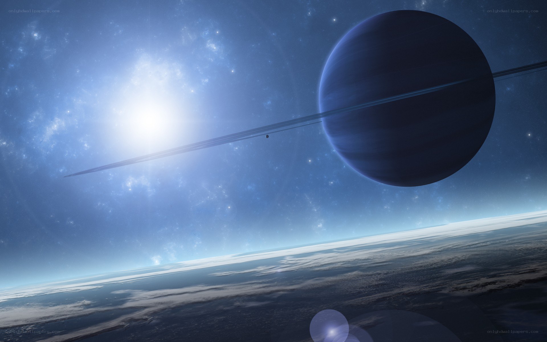 Planet with rings in space