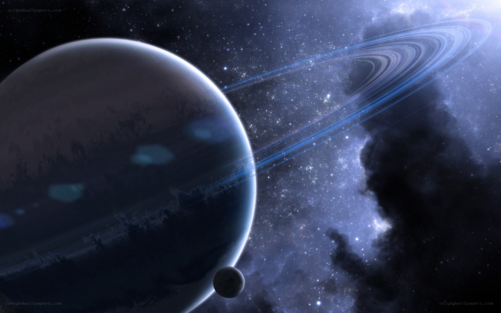Planet with rings in space