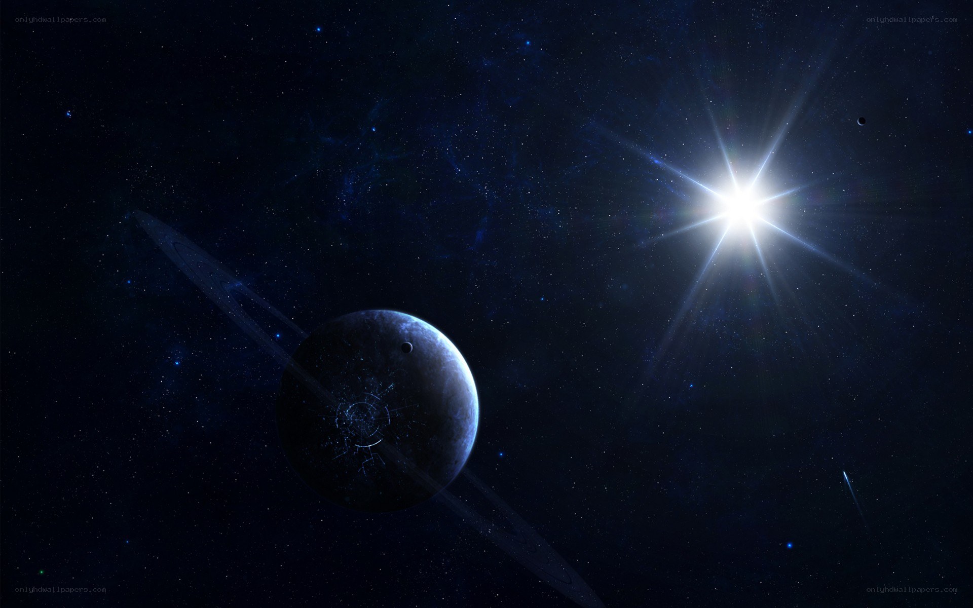 Planet with rings in space