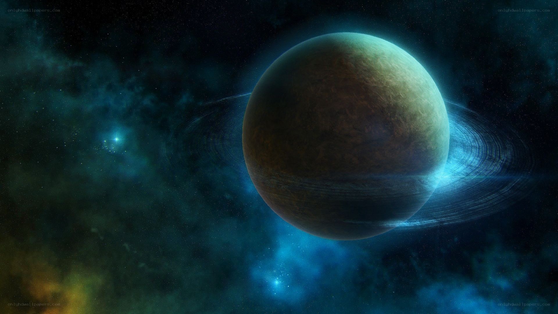 planet with rings in space