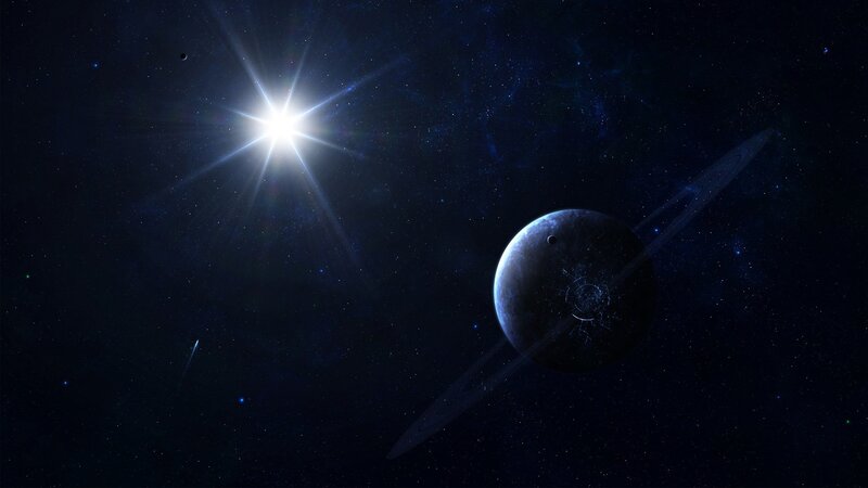 Planet with rings in space