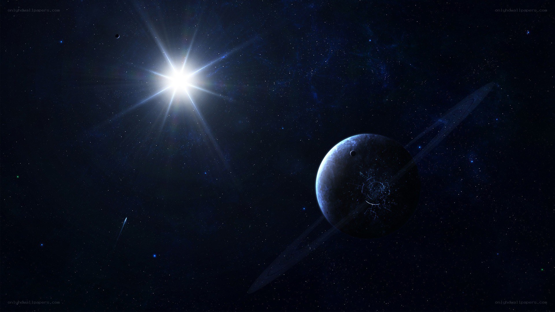 Planet with rings in space