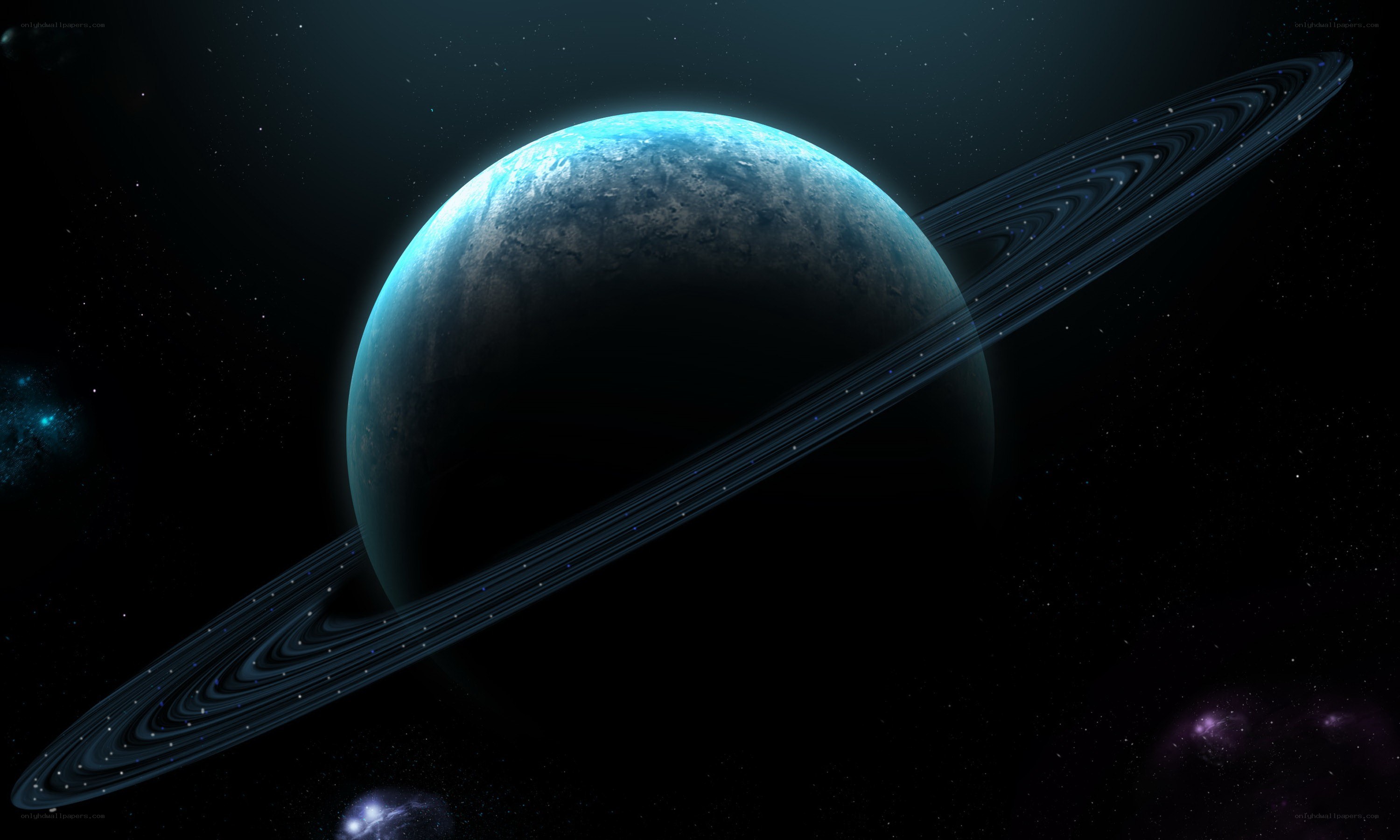 Planet with rings in space
