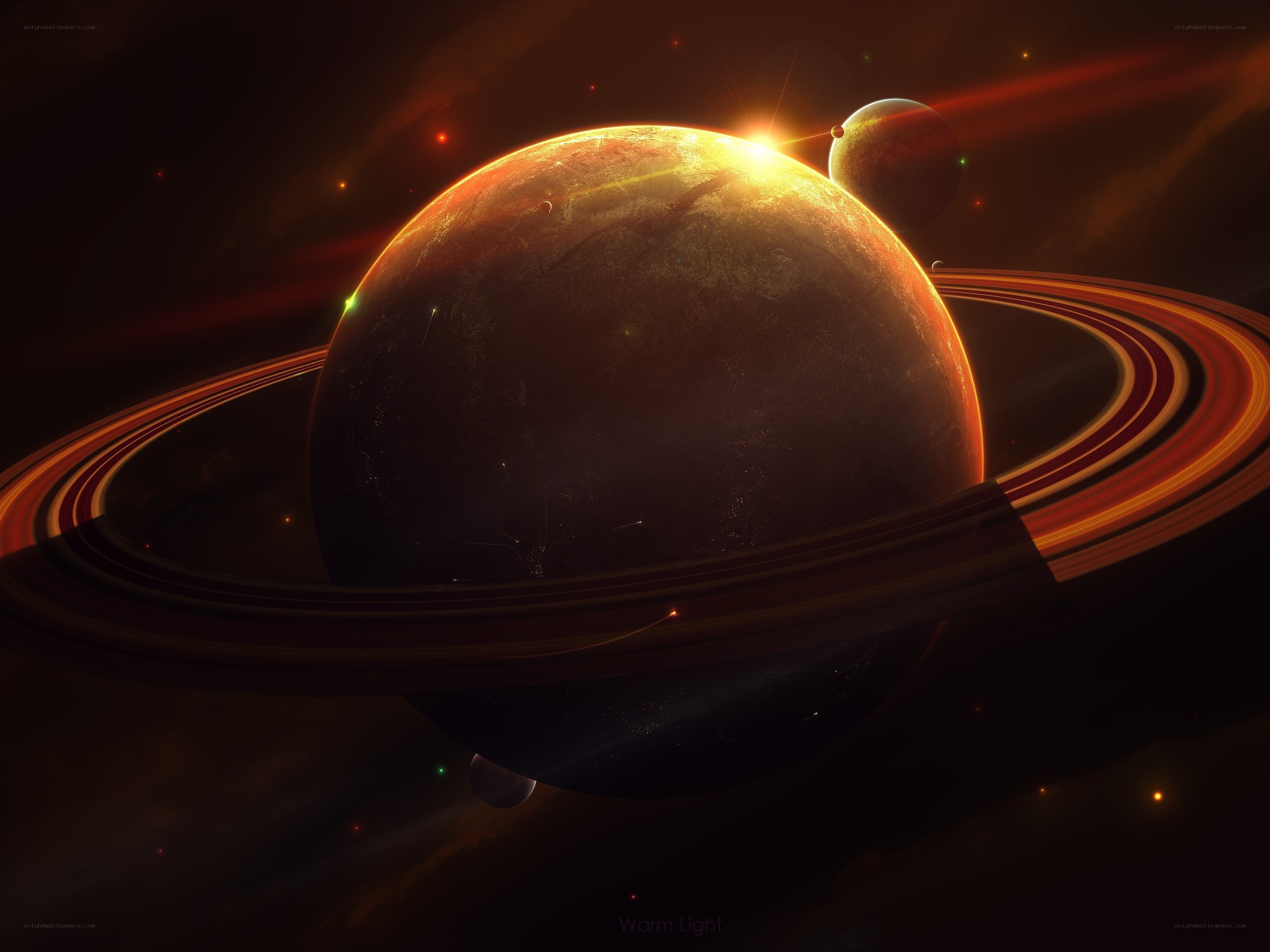 Planet with rings in space